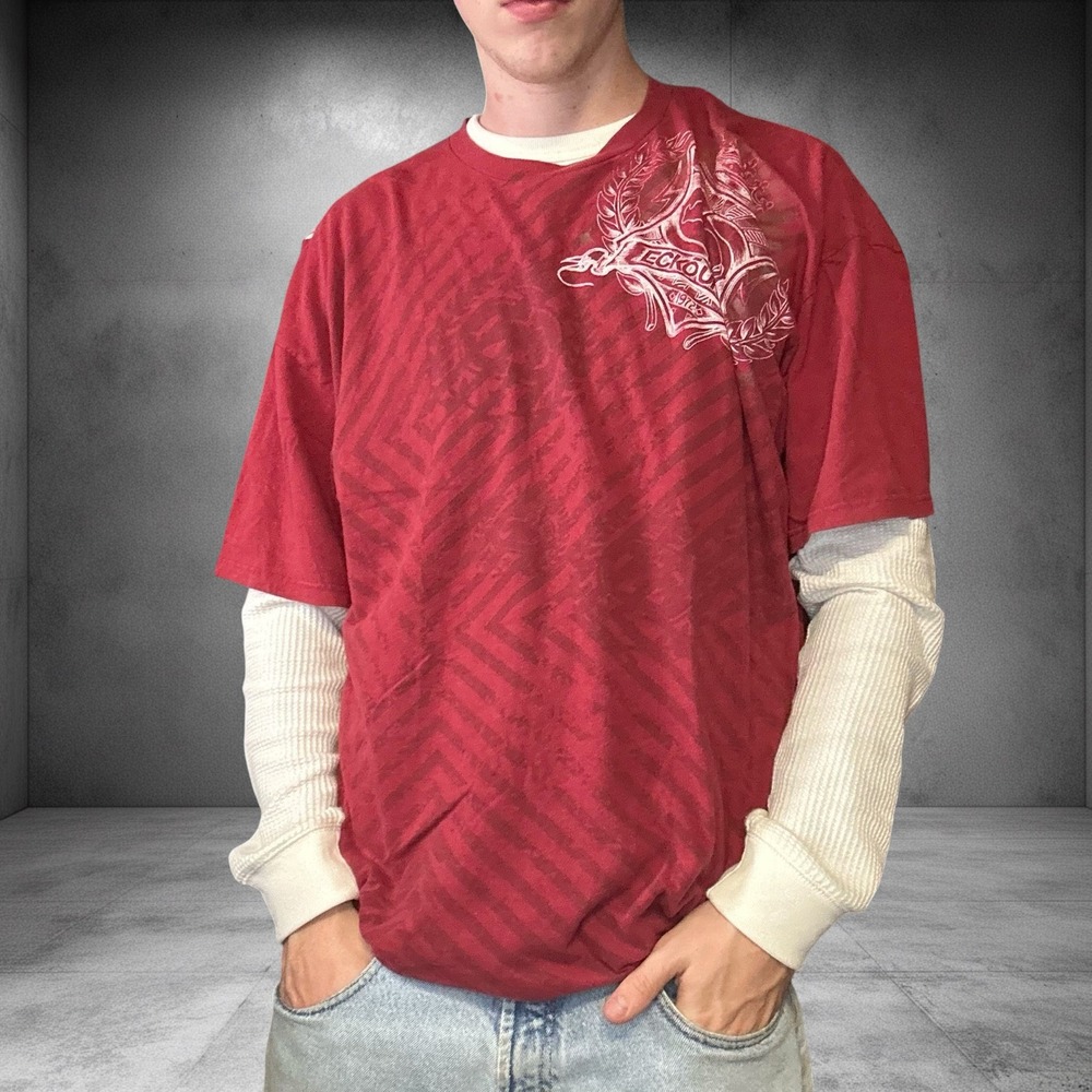 Ecko Unltd Vintage Y2K Red Graphic T-Shirt Boxy Fit XXL Streetwear Skater 1495